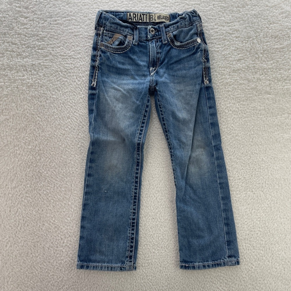Ariat B4 Jeans Boys 8 Blue Relaxed Bootcut Medium Wash Denim Western Cowboy Play